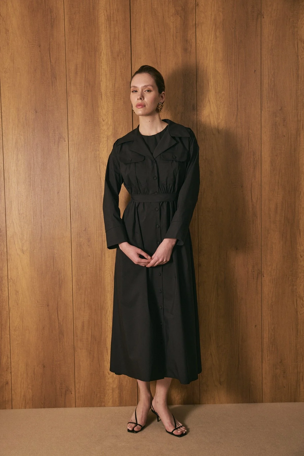 Poplin Trenç Elbise Siyah - 5