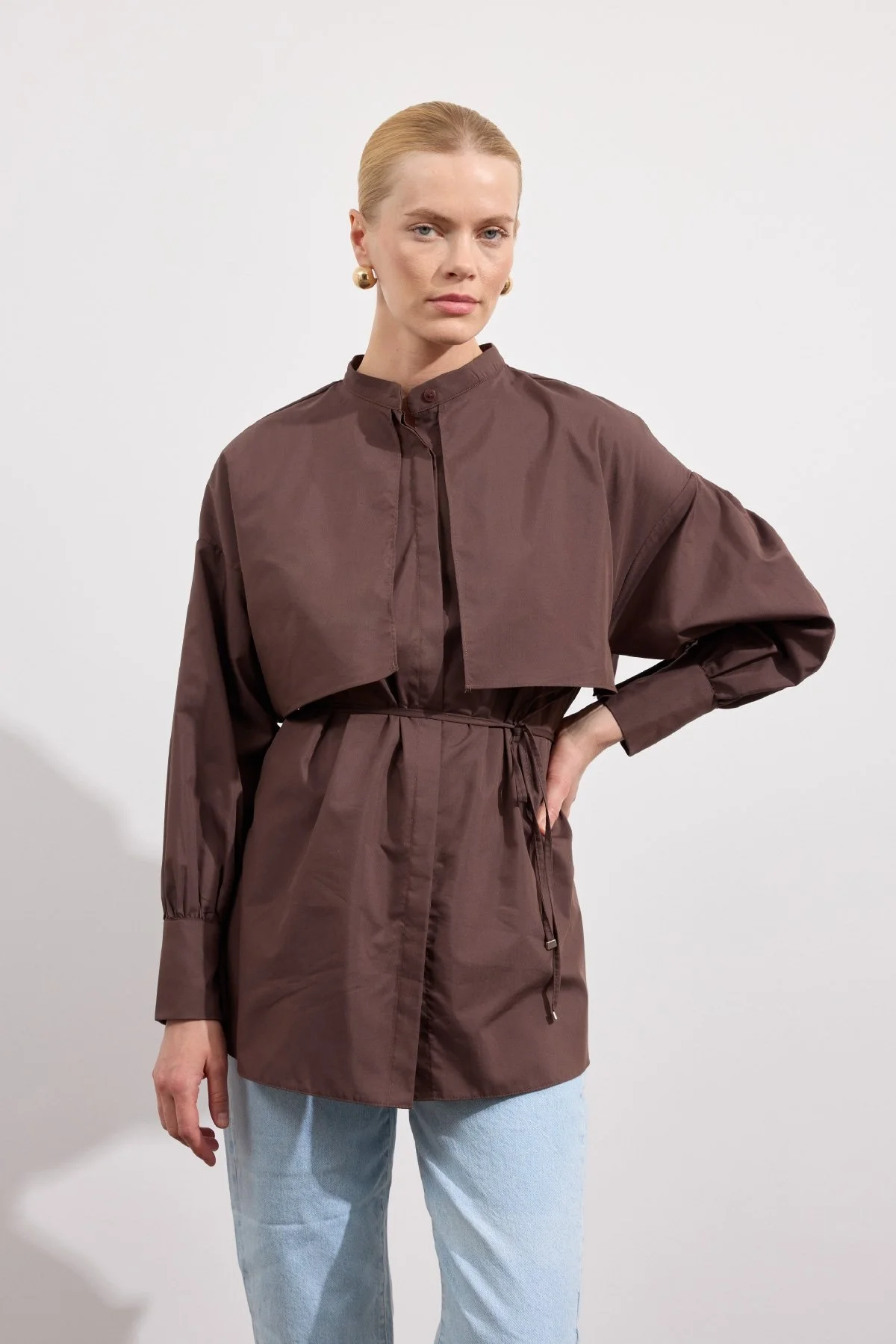 Poplin Trenç Gömlek Acı Kahve - 1