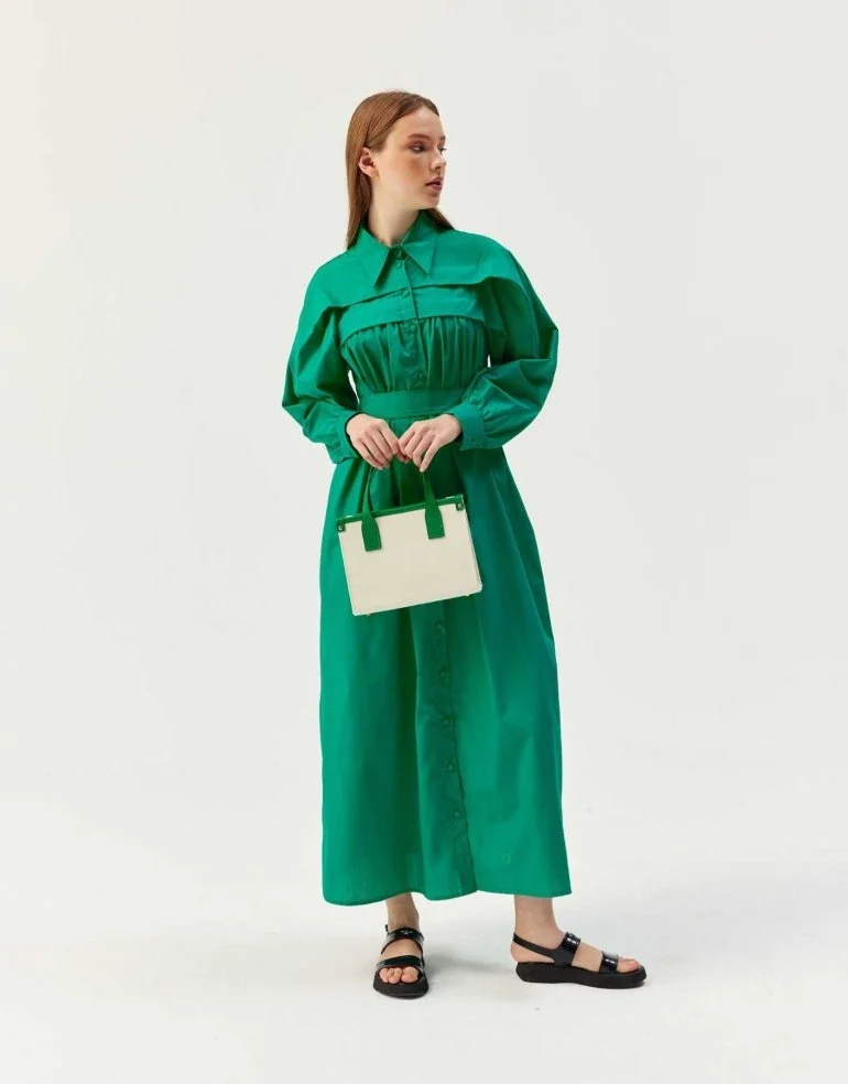 Allerli Poplin Elbise Yeşil - 5