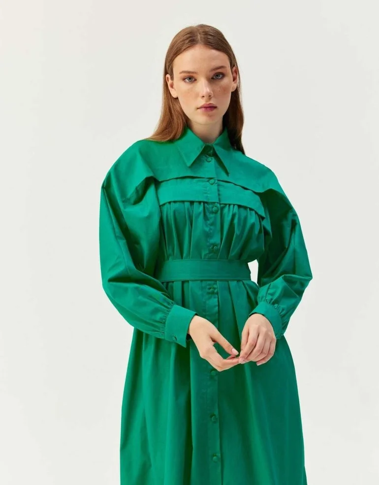 Allerli Poplin Elbise Yeşil - 3