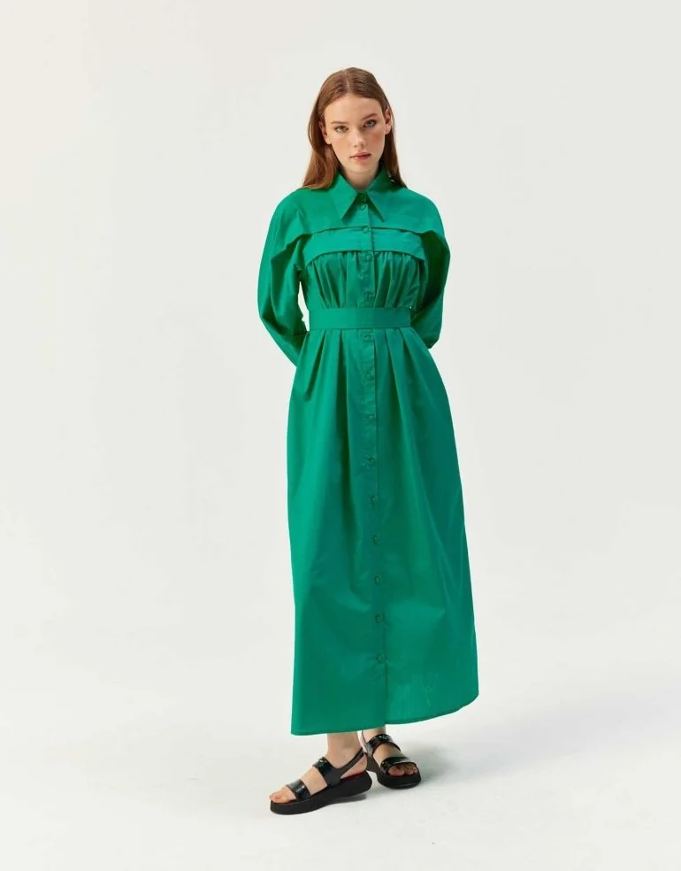 Allerli Poplin Elbise Yeşil - 1