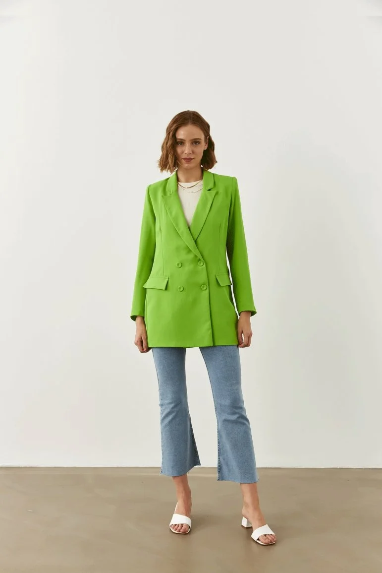 Kruvaze Oversize Blazer ceket Yeşil - 1