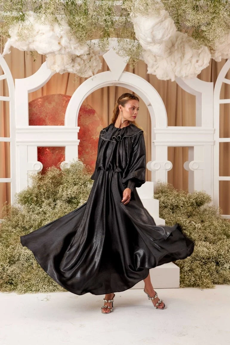 Milena Işıltılı Saten Abiye Elbise Siyah - 4
