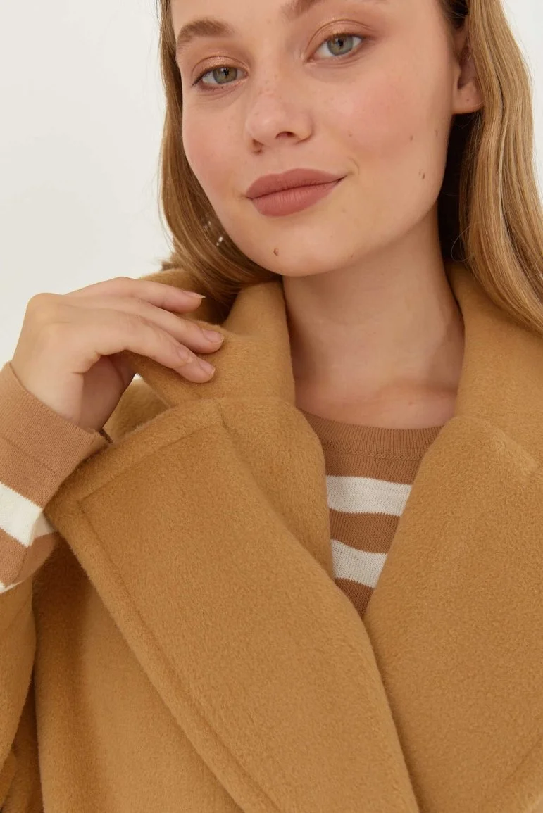 Oversize Kısa Kaşe Kaban Camel - 24