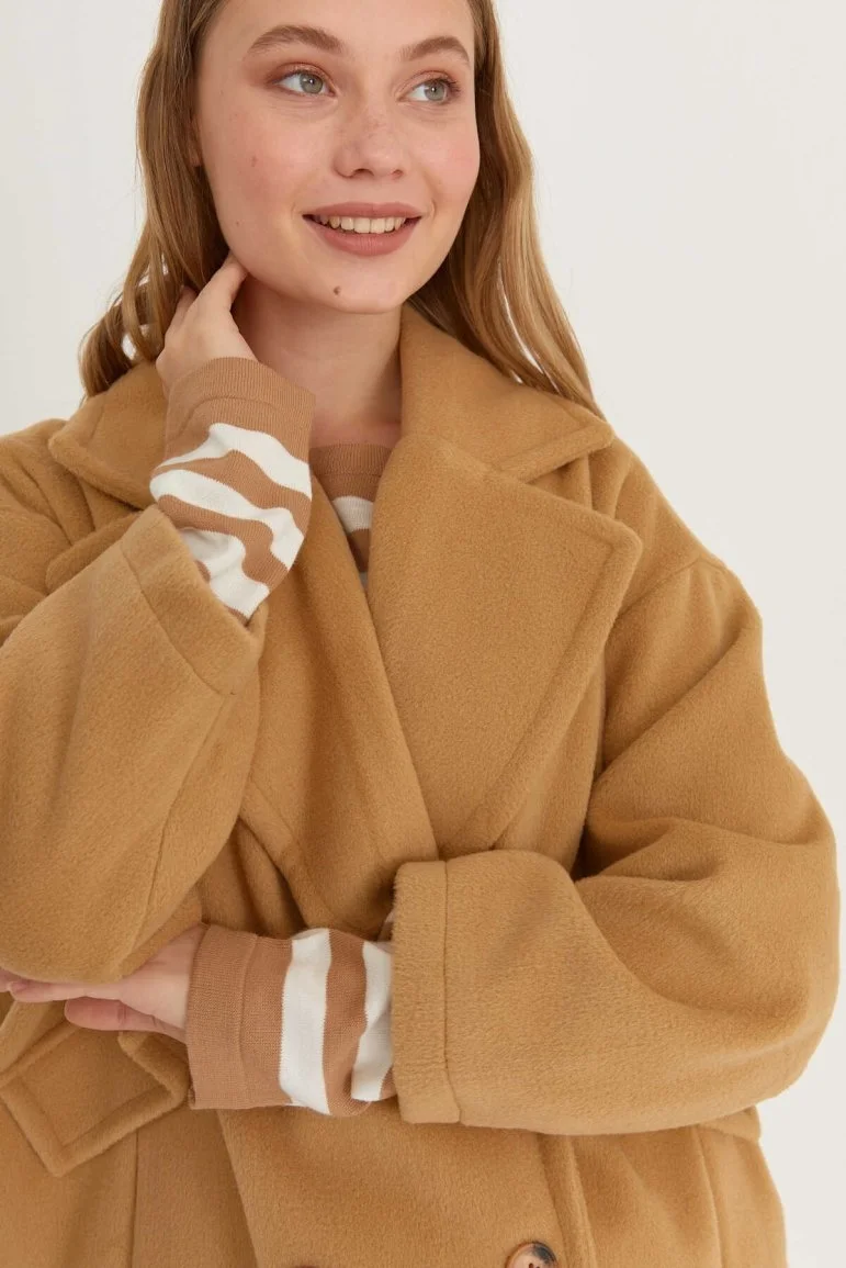 Oversize Kısa Kaşe Kaban Camel - 22