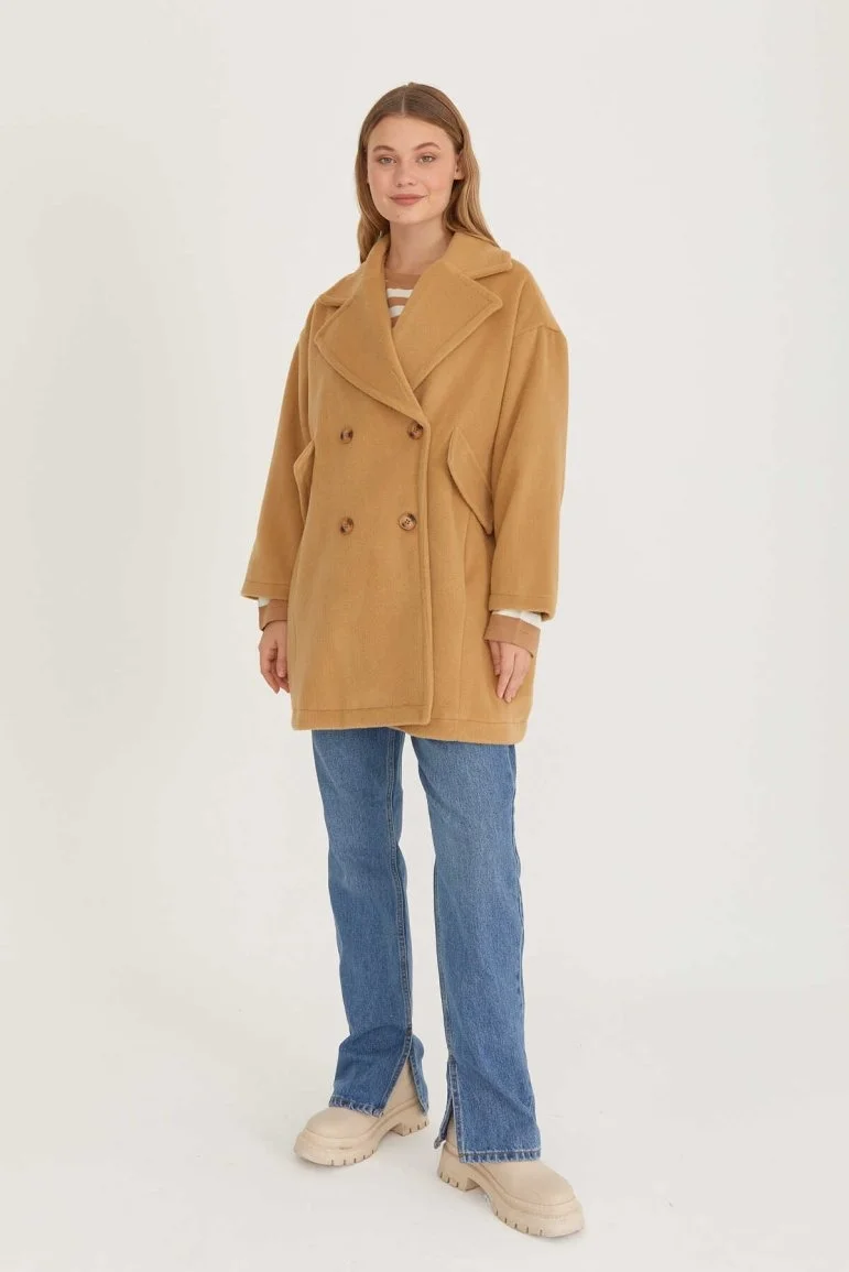 Oversize Kısa Kaşe Kaban Camel - 20