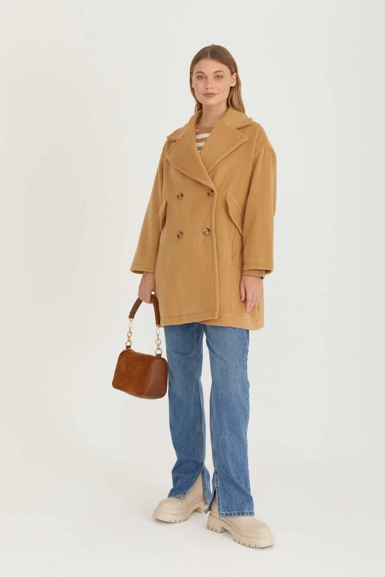 Oversize Kısa Kaşe Kaban Camel - 4