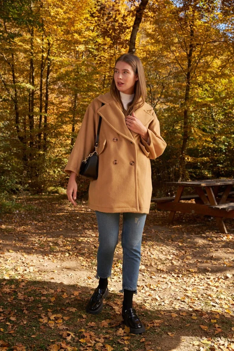 Oversize Kısa Kaşe Kaban Camel - 9