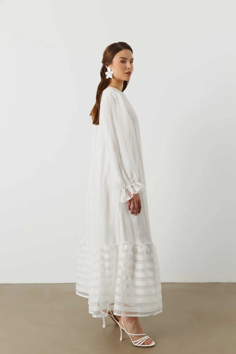 Şeritli Shine Dress Beyaz - 2