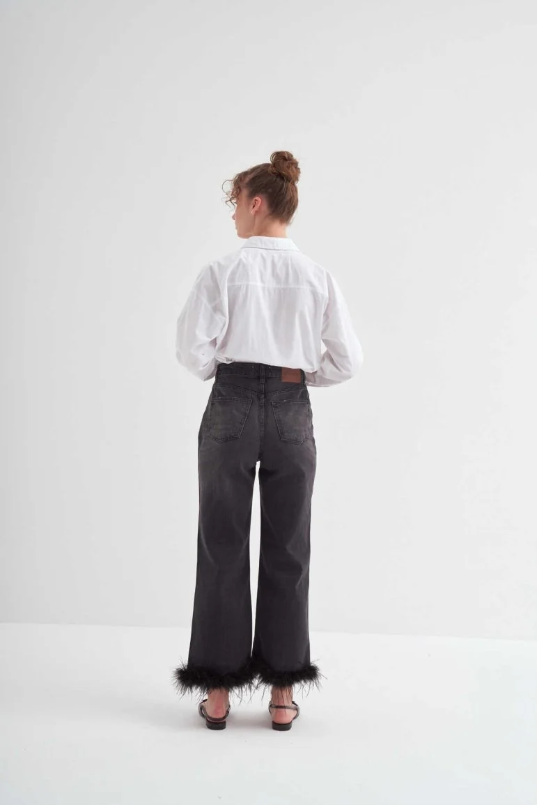 Tüy Detaylı Premium Flare Pantolon Antrasit - 6