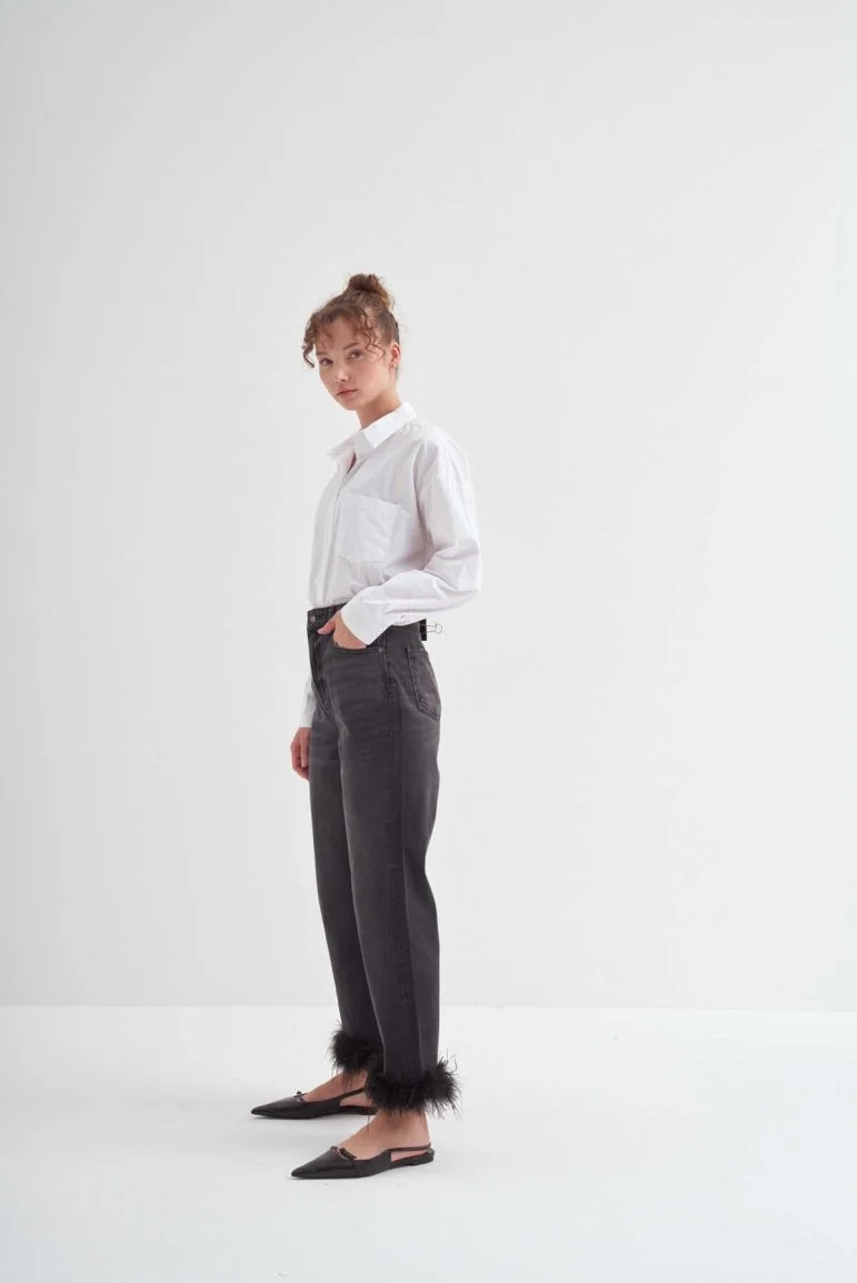 Tüy Detaylı Premium Flare Pantolon Antrasit - 3